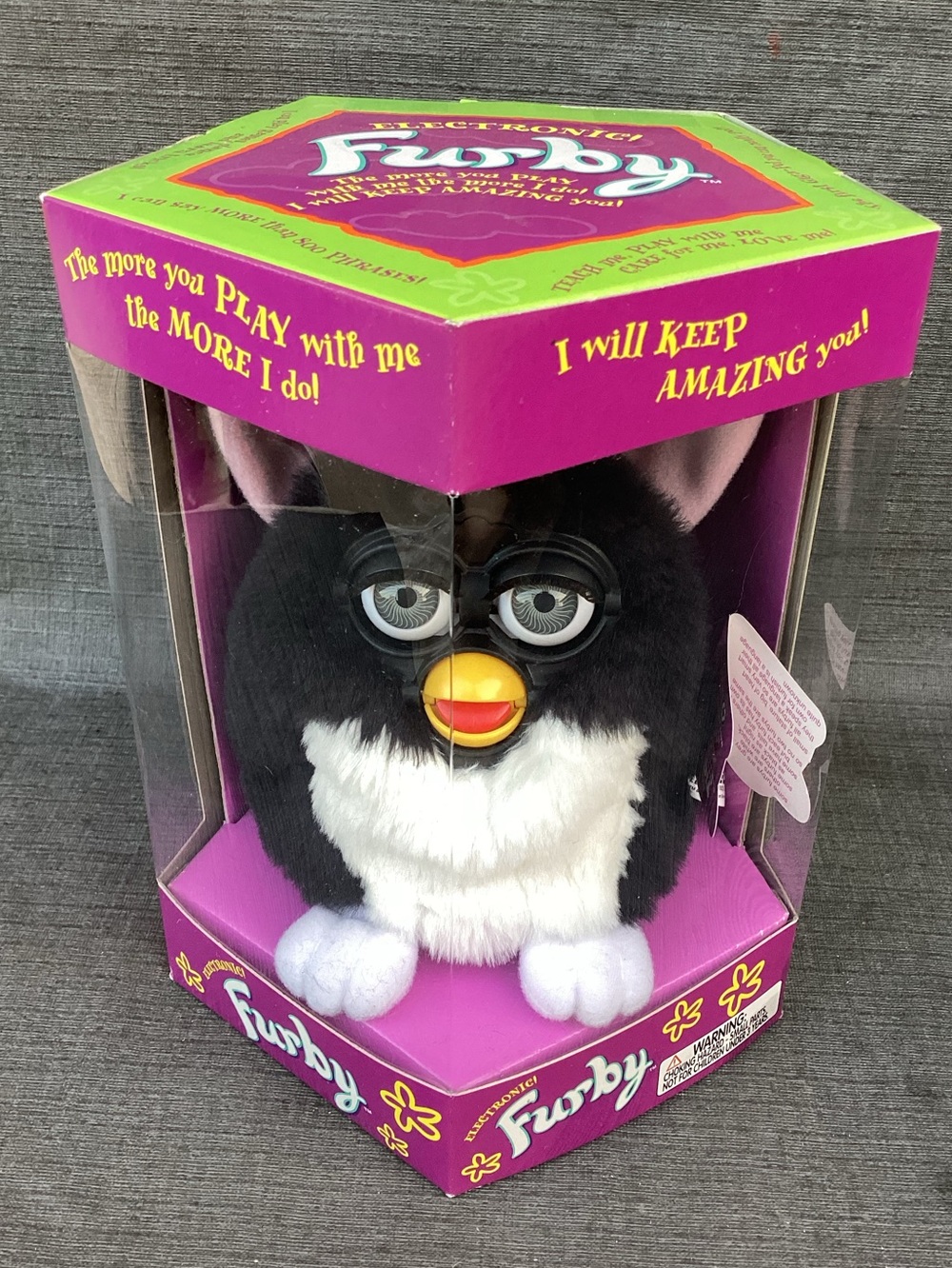 1998 Furby Tiger Electronics Black White Tuxedo Model 70-800 Vintage